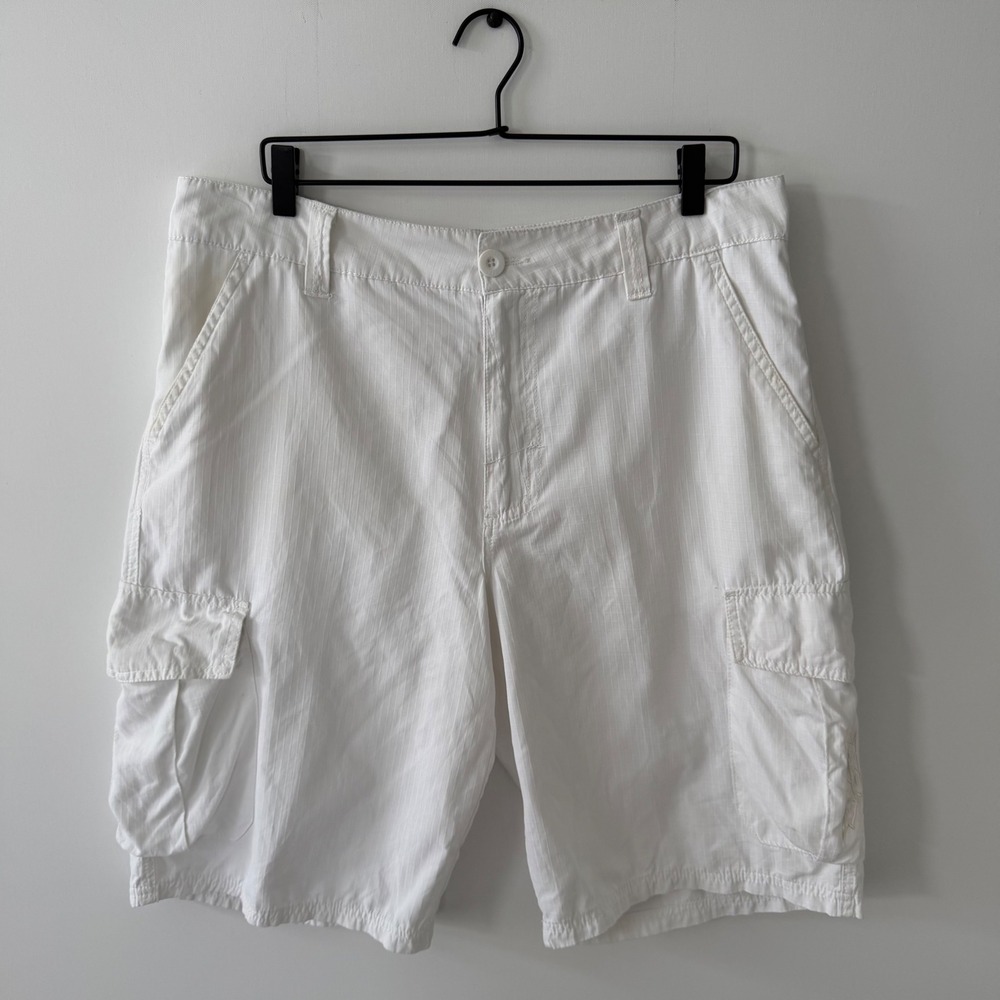 No Fear Mens White Ripstop Cargo Shorts Size 36 Y2K Skate Utility 68S03469